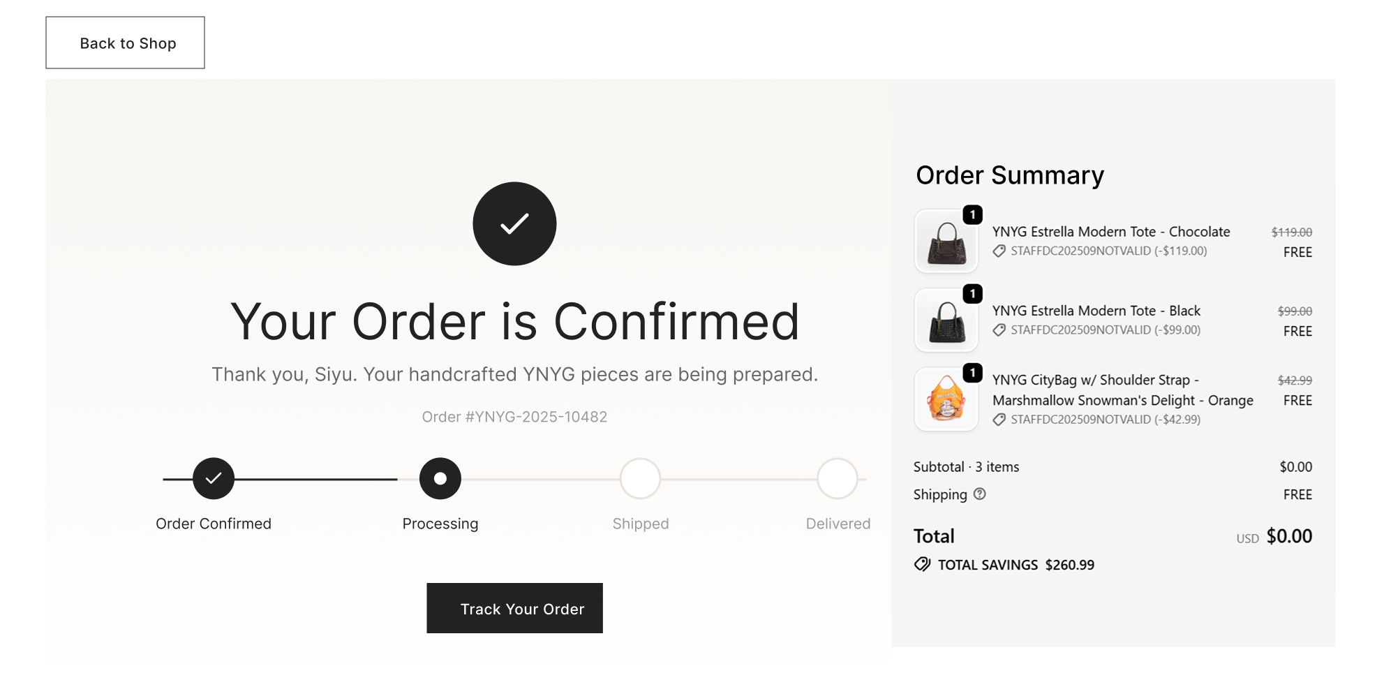 Order status and summary design